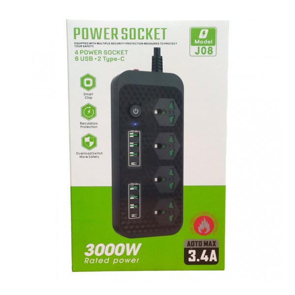 چند راهی برق 3000 واتی برند power socket J08