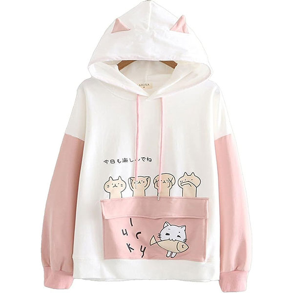 لباس دخترانه ژاپنی انیمه با طرح گربه برند Kawaii Hoodie Harajuku