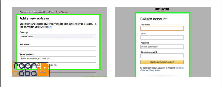تکمیل اطلاعات کاربری پ ادرس در آمازون